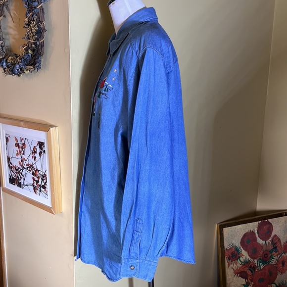 KAREN SCOTT sz 2X Denim Shirt Embroidered Christmas Holiday Cotton Kitsch Winter - Picture 9 of 16
